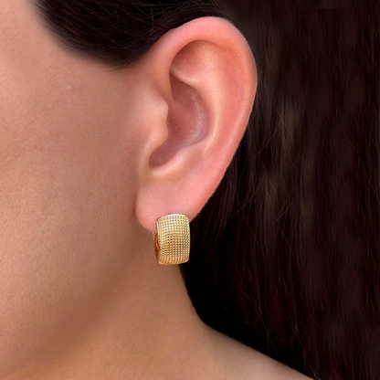 Aretes Arracada Dorada Gruesa Doble Vista Chapa de Oro