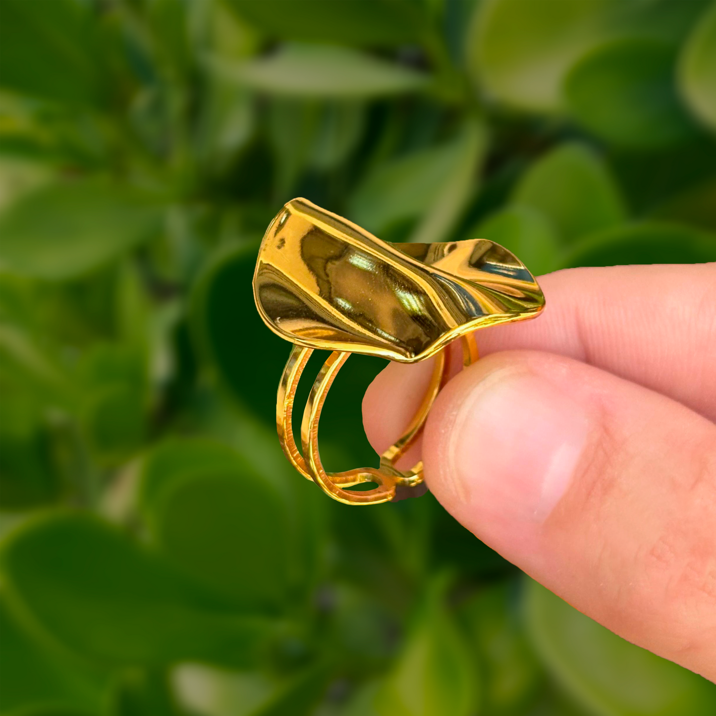Anillo Dorado Circulo Irregular Acero Inoxidable 2D3