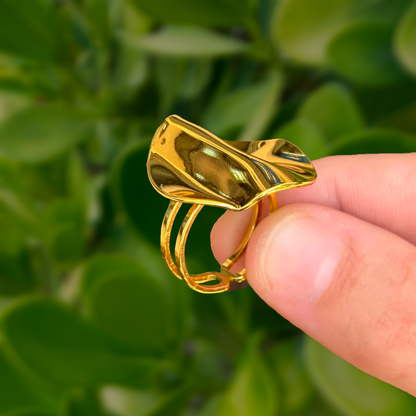 Anillo Dorado Circulo Irregular Acero Inoxidable 2D3
