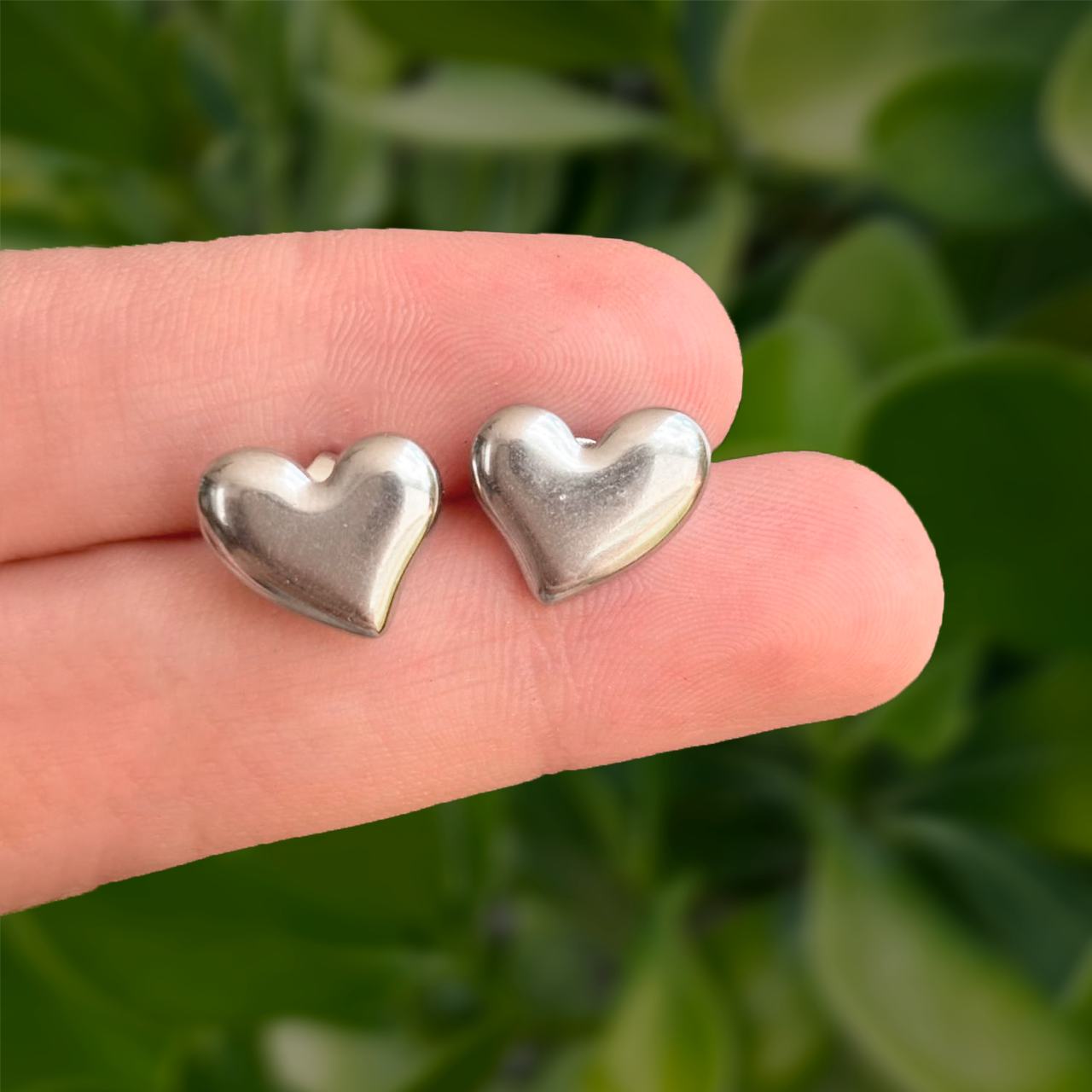 Aretes Plateados de Corazón Acero Inoxidable 2N1