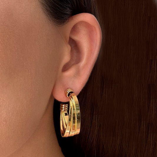 Aretes Dorados Arracadas Chapa de Oro  2V1