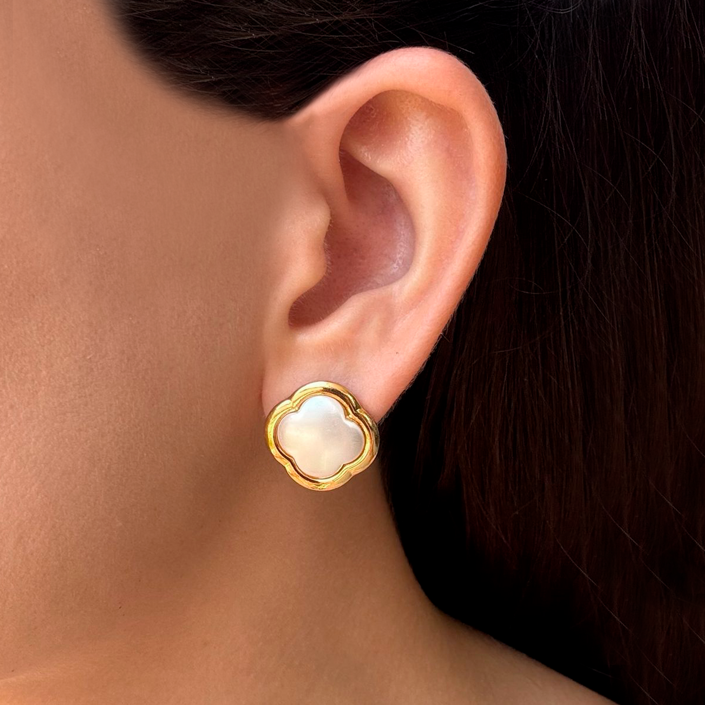 Aretes Trébol Blanco Acero Inoxidable 1K1