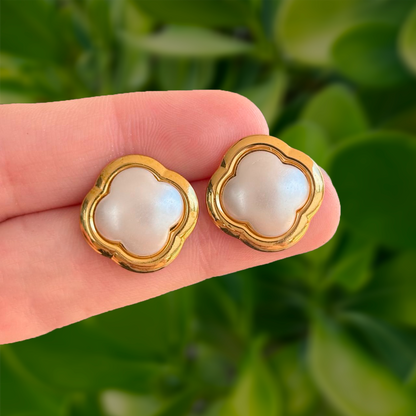 Aretes Trébol Blanco Acero Inoxidable 1K1