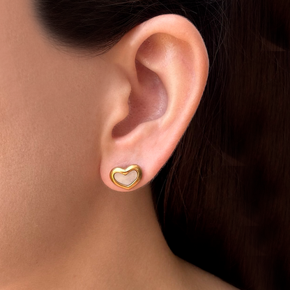 Aretes Blanco Corazon   Acero Inoxidable  1E3
