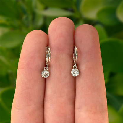 Aretes Arracada Plateada Zirconia Blanca Chapa de Oro Az199
