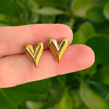 Aretes Dorados Corazón Acero Inoxidable 2P7
