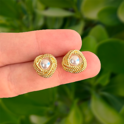 Aretes Dorados Enjambre de Perla Chapa de Oro 2L7