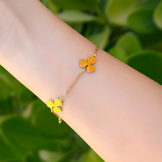 Pulsera Dorada Trebol Acero Inoxidable 2N6
