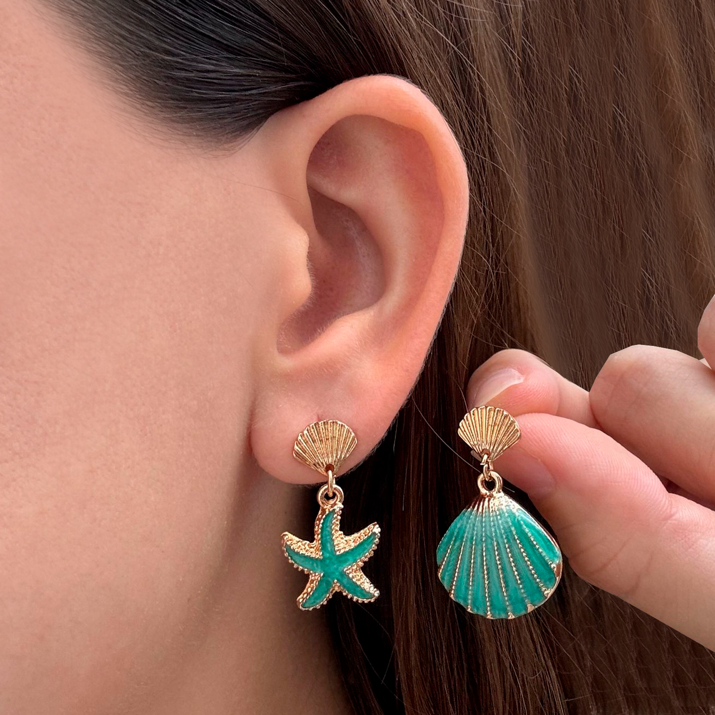 Aretes Concha Estrella Aqua  1Y6
