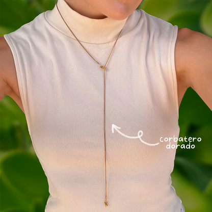 Collar Corbatero Dorado Acero Inoxidable lu