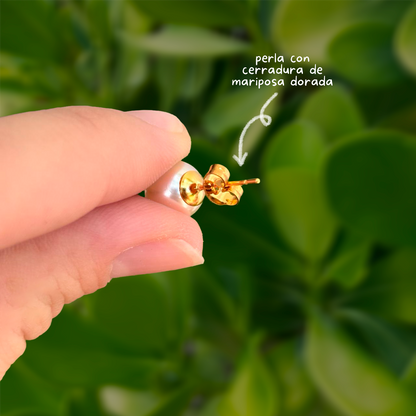 Aretes Perla en Dorado Chapa de Oro  1U7