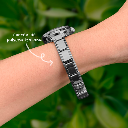Reloj Plateado Zirconia Trebol  Acero Inoxidable R5