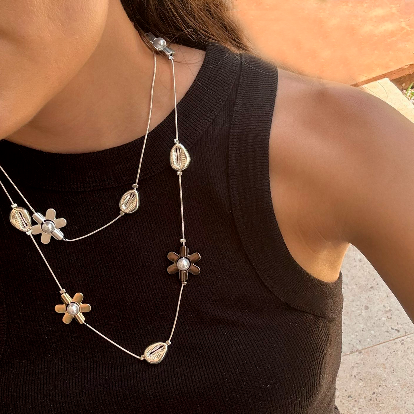 Collar Platedo Flores y Conchas 1B5