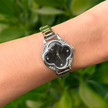 Reloj Plateado Zirconia Trebol  Acero Inoxidable R5