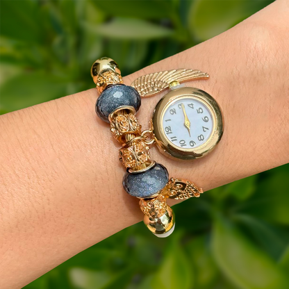 Reloj Pulsera Dorada Charms Plomo Acero Inoxidable R13