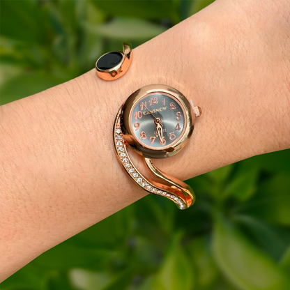 Reloj Pulsera Oro Rosa Carátula Oscura  R9