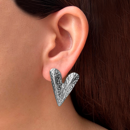 Aretes Plateados Corazón  Acero Inoxidable  1J1