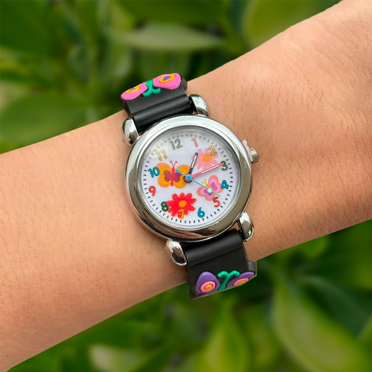 Reloj Negro Mariposas y Colores  R2