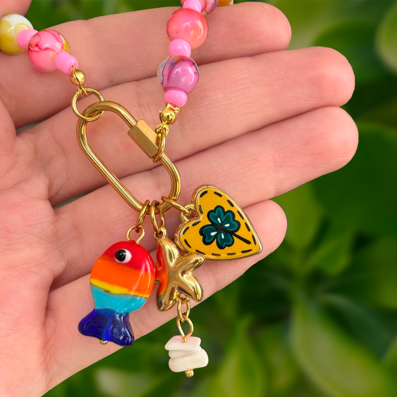 Collar de Colores Clip Pez Estrella Corazón Acero de Titanio 1AA7