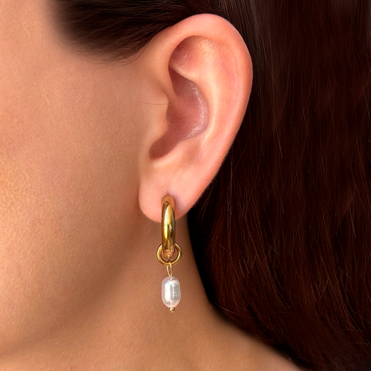 Aretes Dorados Arracada Perlita  Acero Inoxidable 3G3