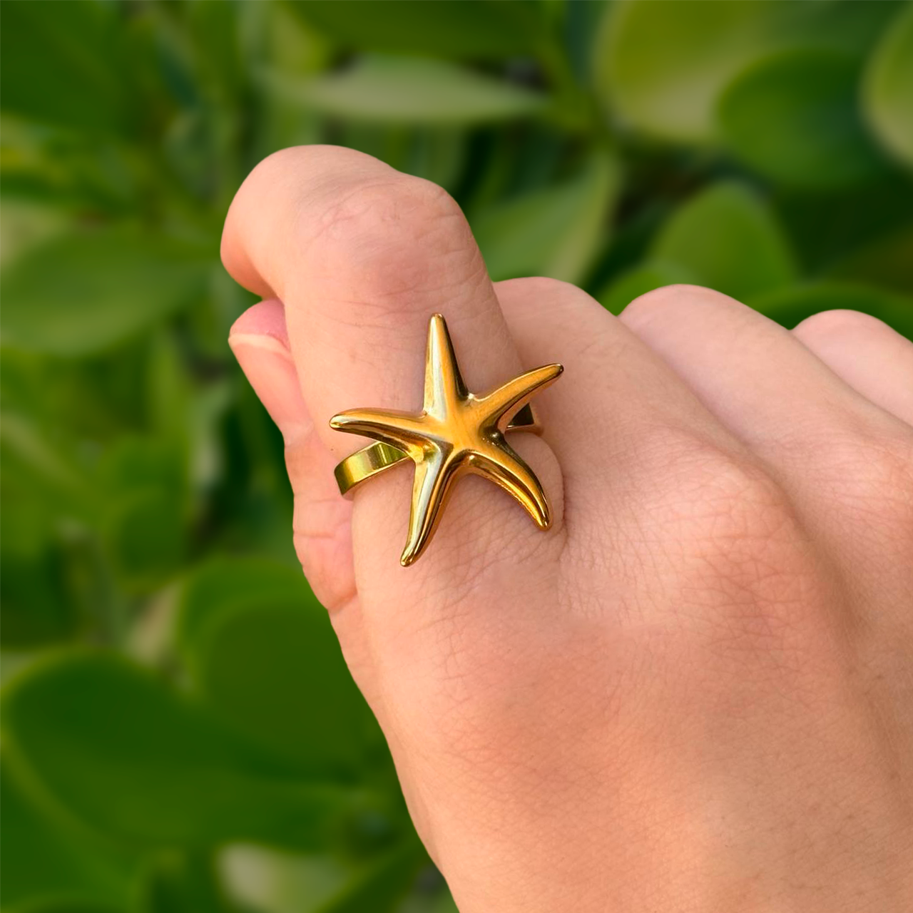 Anillo Dorado Estrella de Mar Acero Inoxidable 3i6