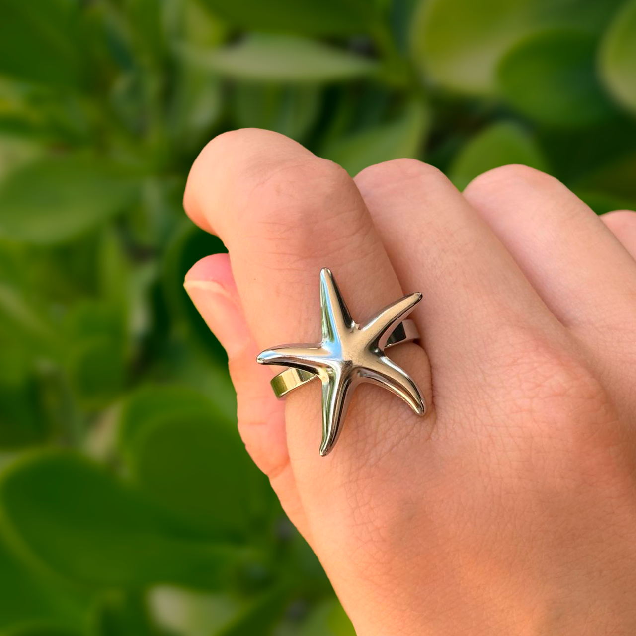 Anillo Plateado Estrella de Mar Acero Inoxidable 3E5