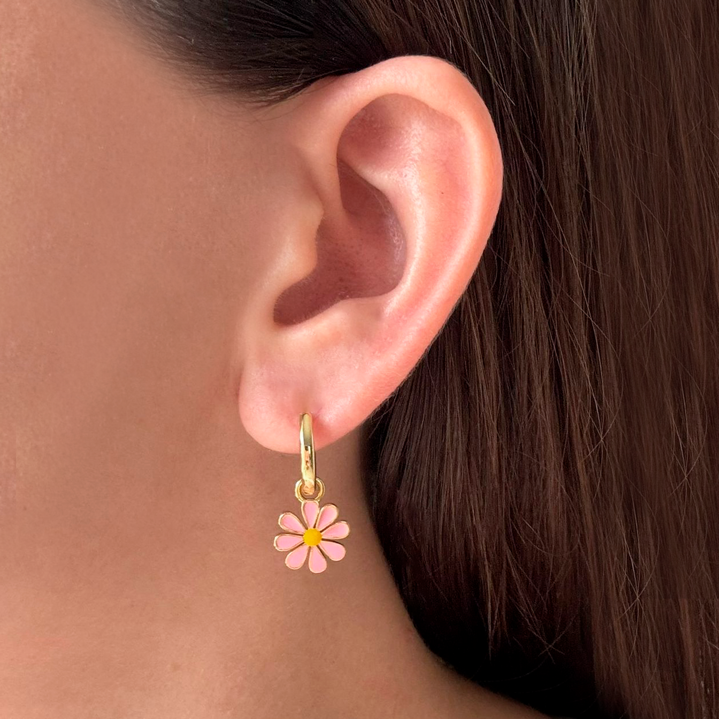 Aretes Flor Rosa Chapa de Oro 3B4