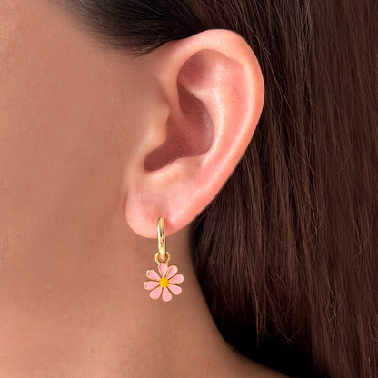 Aretes Flor Rosa Chapa de Oro 3B4