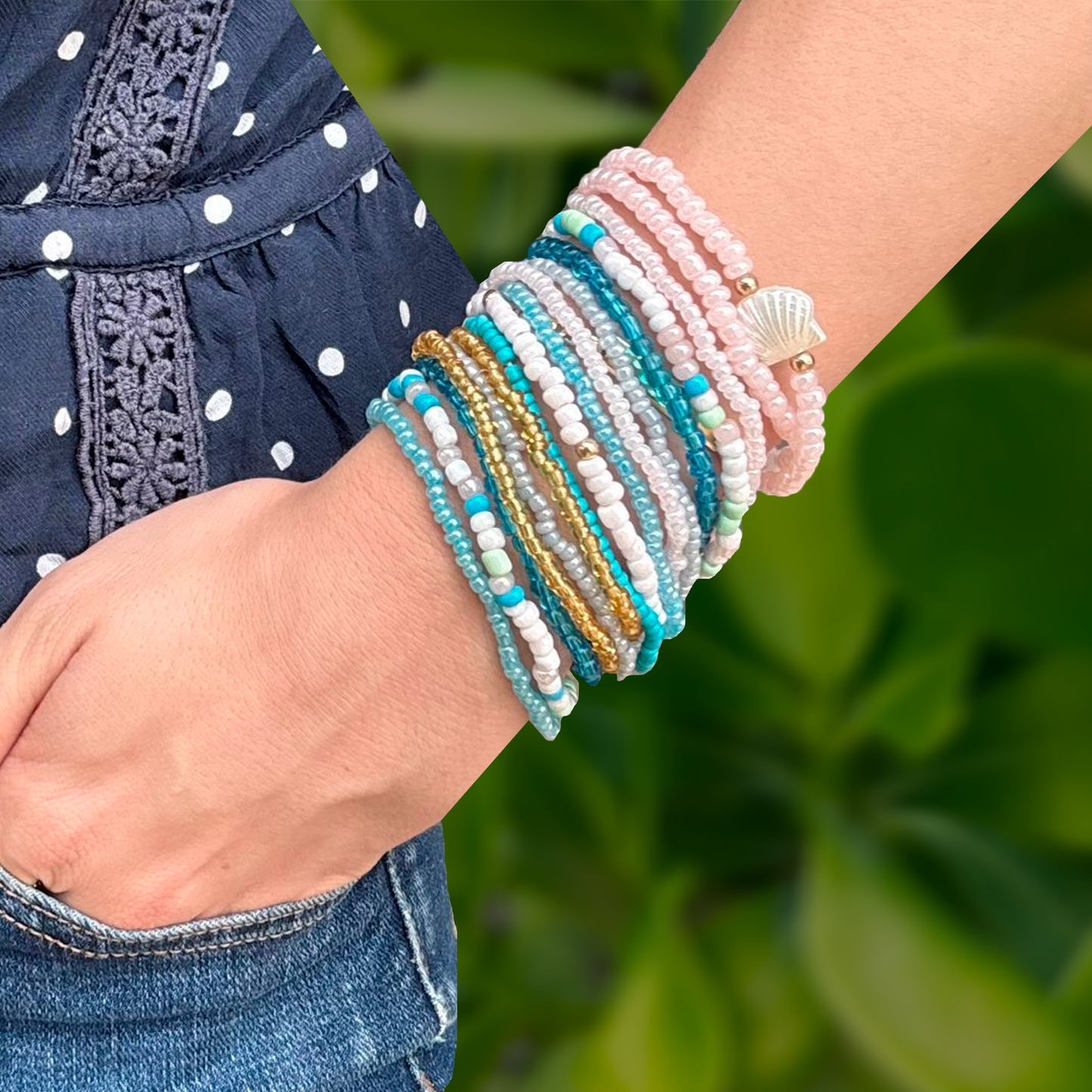 Set Pulseras de Cuentas de Colores Azules  1S3