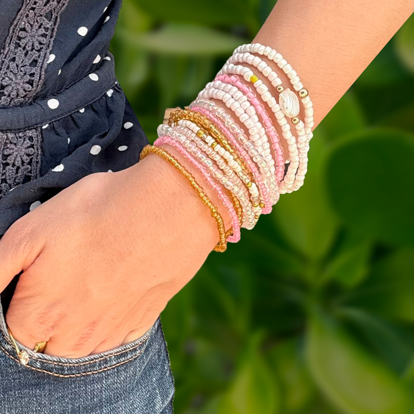 Set Pulseras de Cuentas de Colores Rosas 1P3