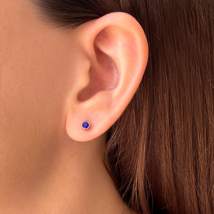 Aretes Dorados Mini Zirconia Azul Acero Inoxidable  1o1