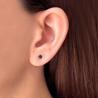 Aretes Dorados Mini Zirconia Verde Acero INoxidable 1T1