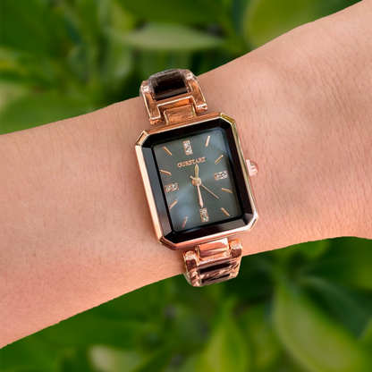 Reloj Oro-Rosa con Negro Zirconias Cuadro  Li1