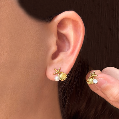 Aretes Dorados Estrella Concha Irregular Acero Inoxidable