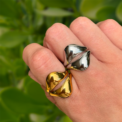 Anillo Dorado Gotas Encontradas Acero Inoxidable