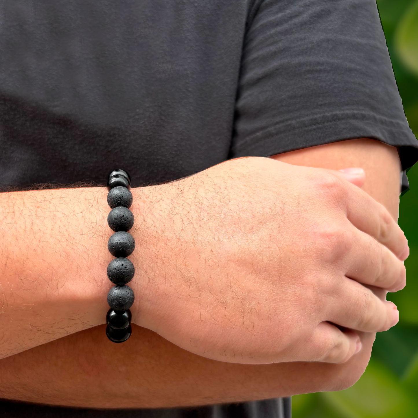 Pulsera Bolas De Piedra Negra Caballero