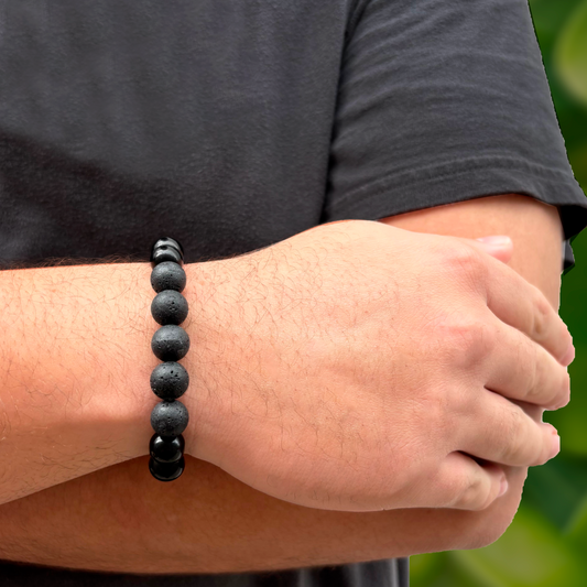 Pulsera Bolas De Piedra Negra Caballero