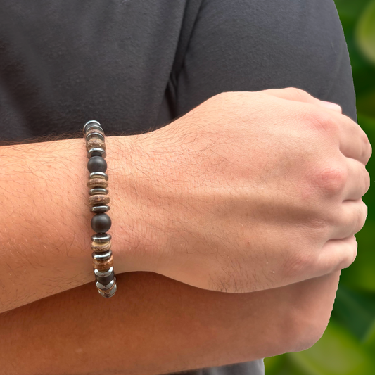 Pulsera Bolas De Piedras Ocuras Caballero