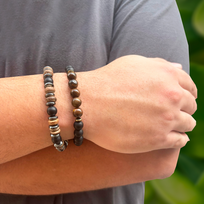 Pulsera Bolas De Piedra Negra Caballero