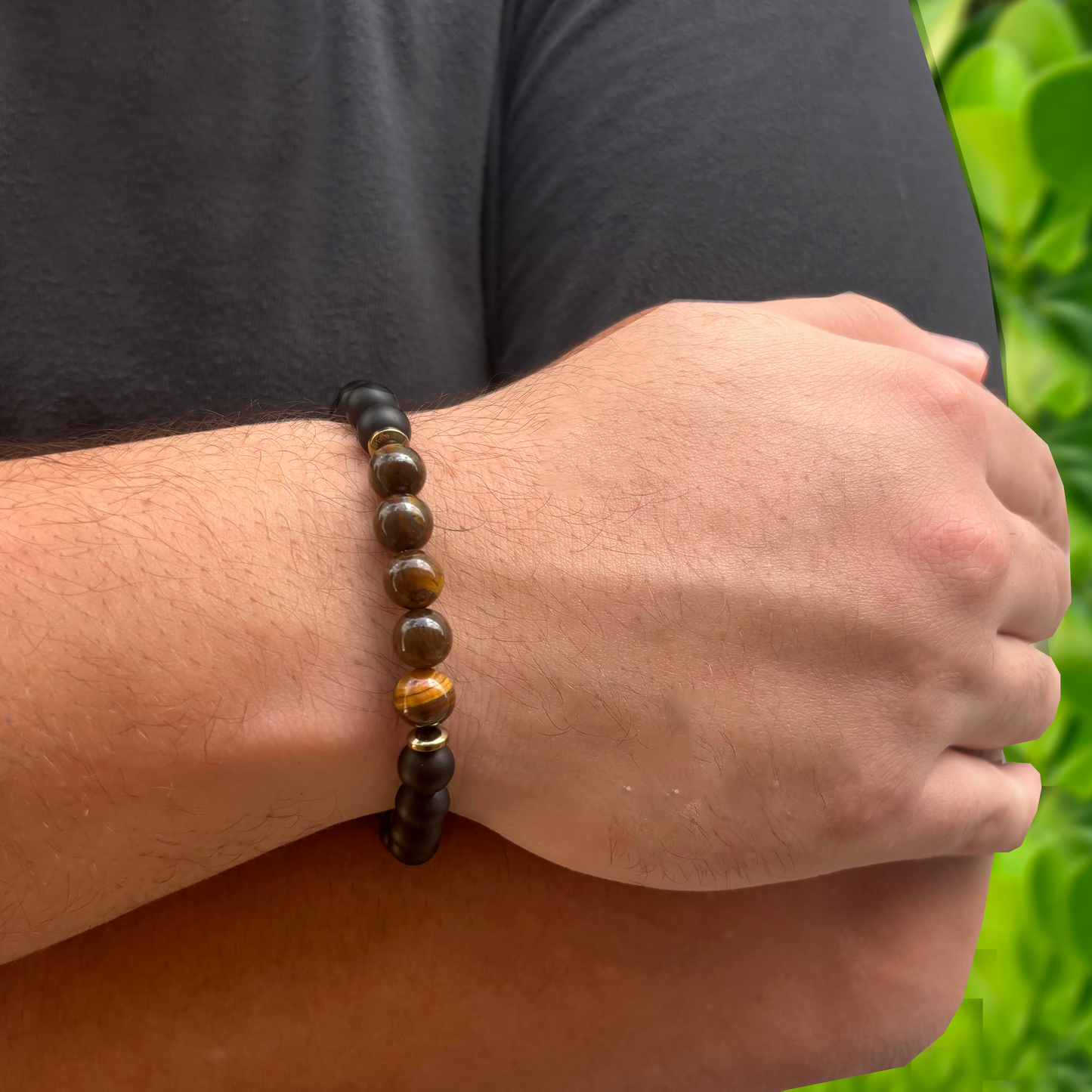 Pulsera Bolas De Piedra Negra Caballero