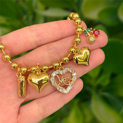 Pulsera Dorada Bolitas y Charms