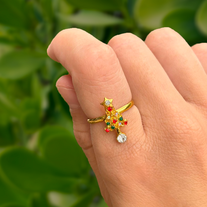 Anillo Dorado Arbolito Navidad Ajustable