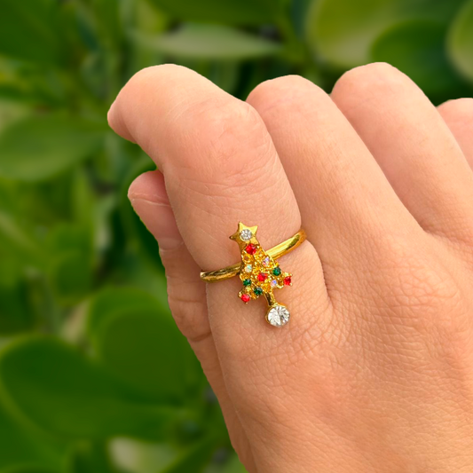 Anillo Dorado Arbolito Navidad Ajustable