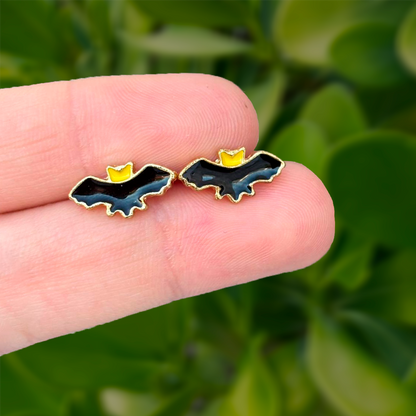Aretes Dorado Negro Mini Murcielago