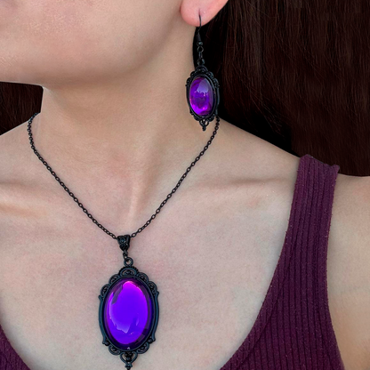 Collar y Aretes Cristal Gotico Purpura