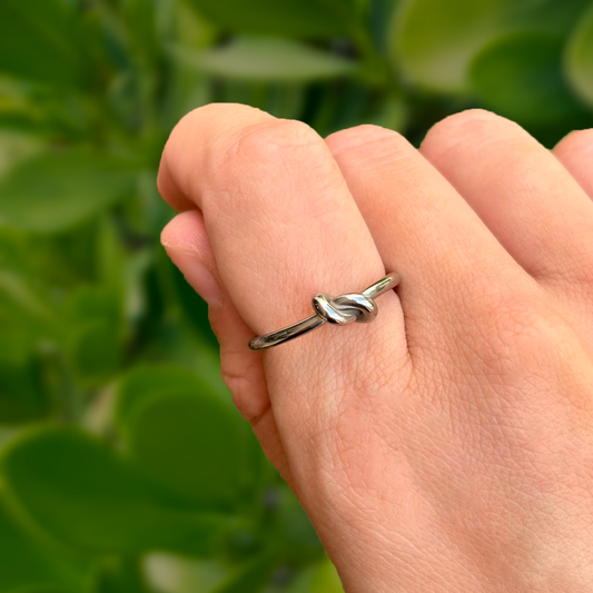 Anillo Plateado Nudo Ajustable Acero Inoxidable