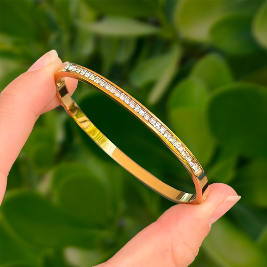 Pulsera Dorada Zirconias Acero Inoxidable
