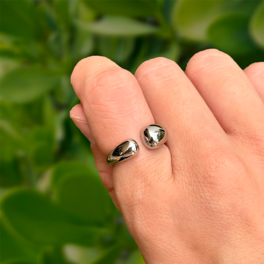 Anillo Plateado Gota Chunky