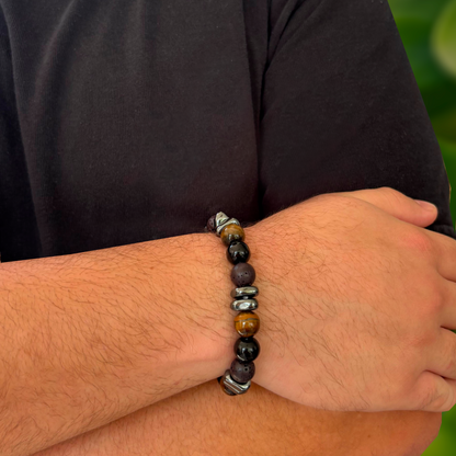 Pulsera Bolas De Piedras Ocuras Caballero