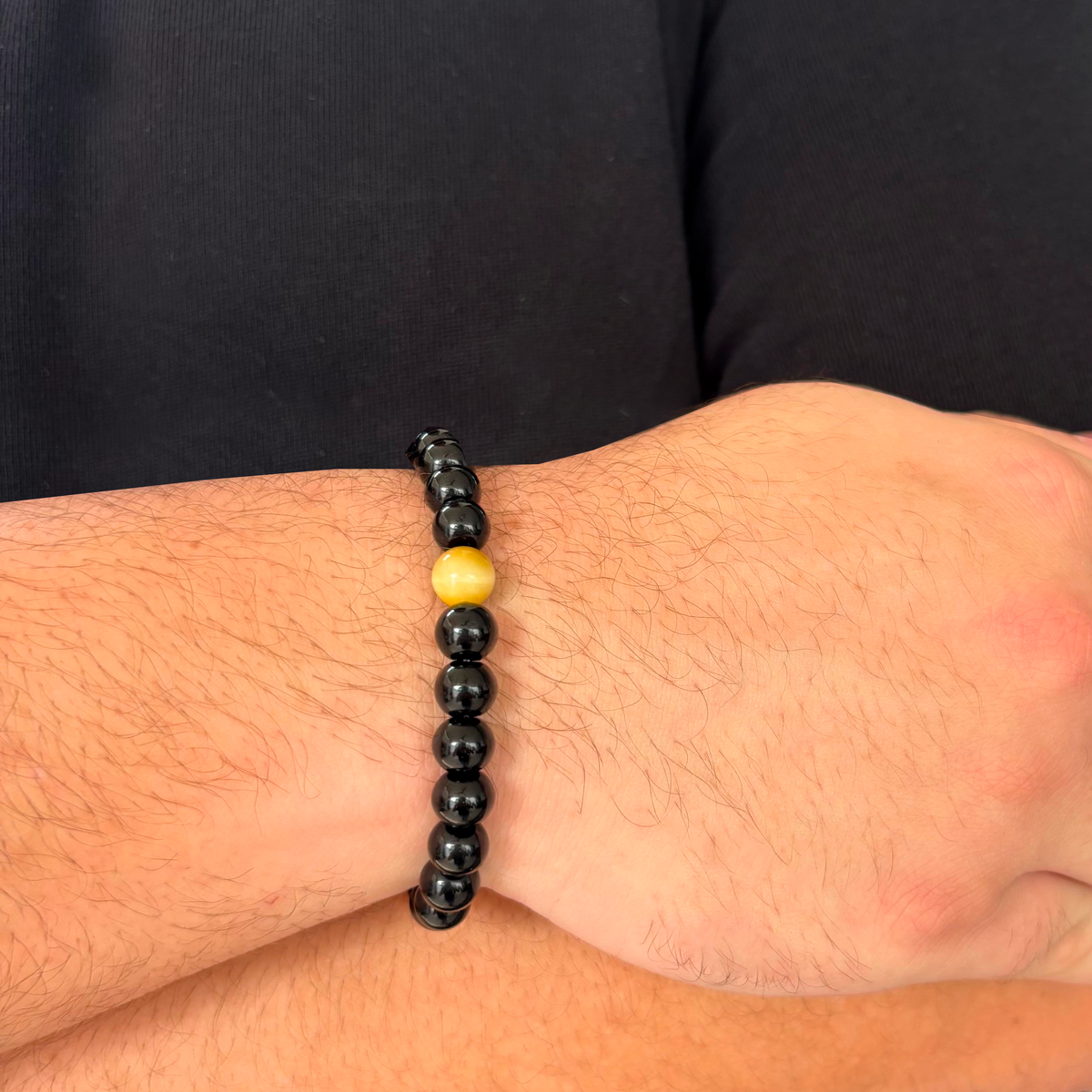 Pulsera Bolas De Piedras Ocuras Caballero
